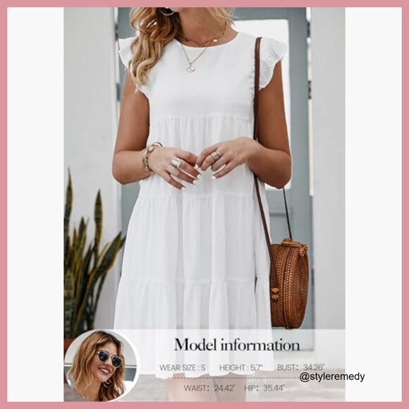 Sleeveless Ruffle Sleeve Babydoll Mini Dress with Button Closure - Picture 4 of 7